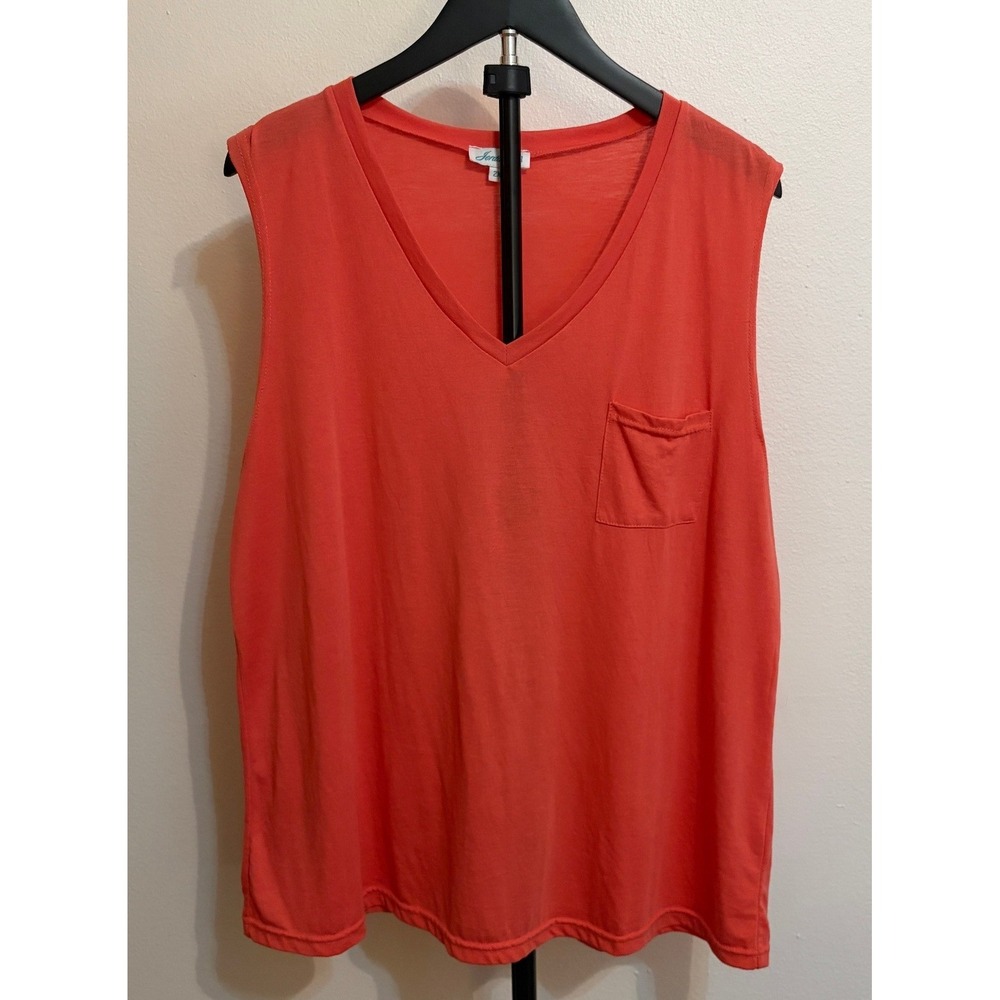 Jordann V-Neck Pocket Tank Top Coral Orange Sleeveless Shirt Womens 2XL